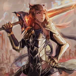 Preview wallpaper girl, warrior, armor, sword, anime, art