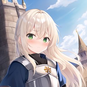 Preview wallpaper girl, warrior, armor, castle, anime