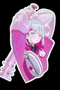 Preview wallpaper girl, warrior, bat, sticker, anime, art, pink