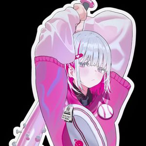 Preview wallpaper girl, warrior, bat, sticker, anime, art, pink