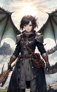 Preview wallpaper girl, warrior, dragon, art, anime