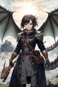 Preview wallpaper girl, warrior, dragon, art, anime