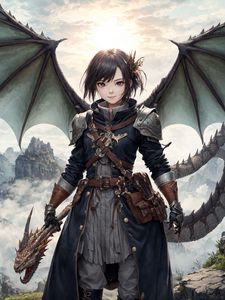 Preview wallpaper girl, warrior, dragon, art, anime