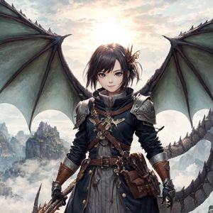 Preview wallpaper girl, warrior, dragon, art, anime