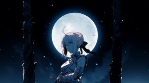 Preview wallpaper girl, warrior, sword, armor, moon, anime, art