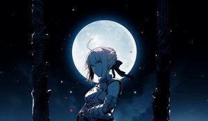 Preview wallpaper girl, warrior, sword, armor, moon, anime, art