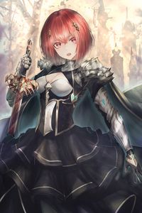 Preview wallpaper girl, warrior, sword, dress, armor, anime, art