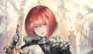 Preview wallpaper girl, warrior, sword, dress, armor, anime, art