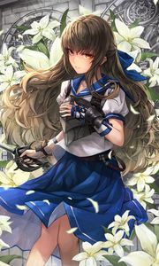 Preview wallpaper girl, warrior, sword, lilies, anime, art