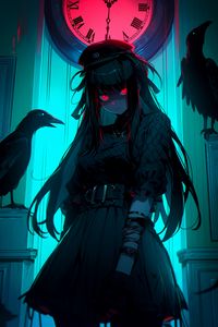 Preview wallpaper girl, watch, bird, dark, anime