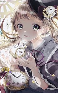 Preview wallpaper girl, watch, time, anime, art, cartoon