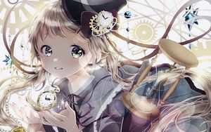 Preview wallpaper girl, watch, time, anime, art, cartoon
