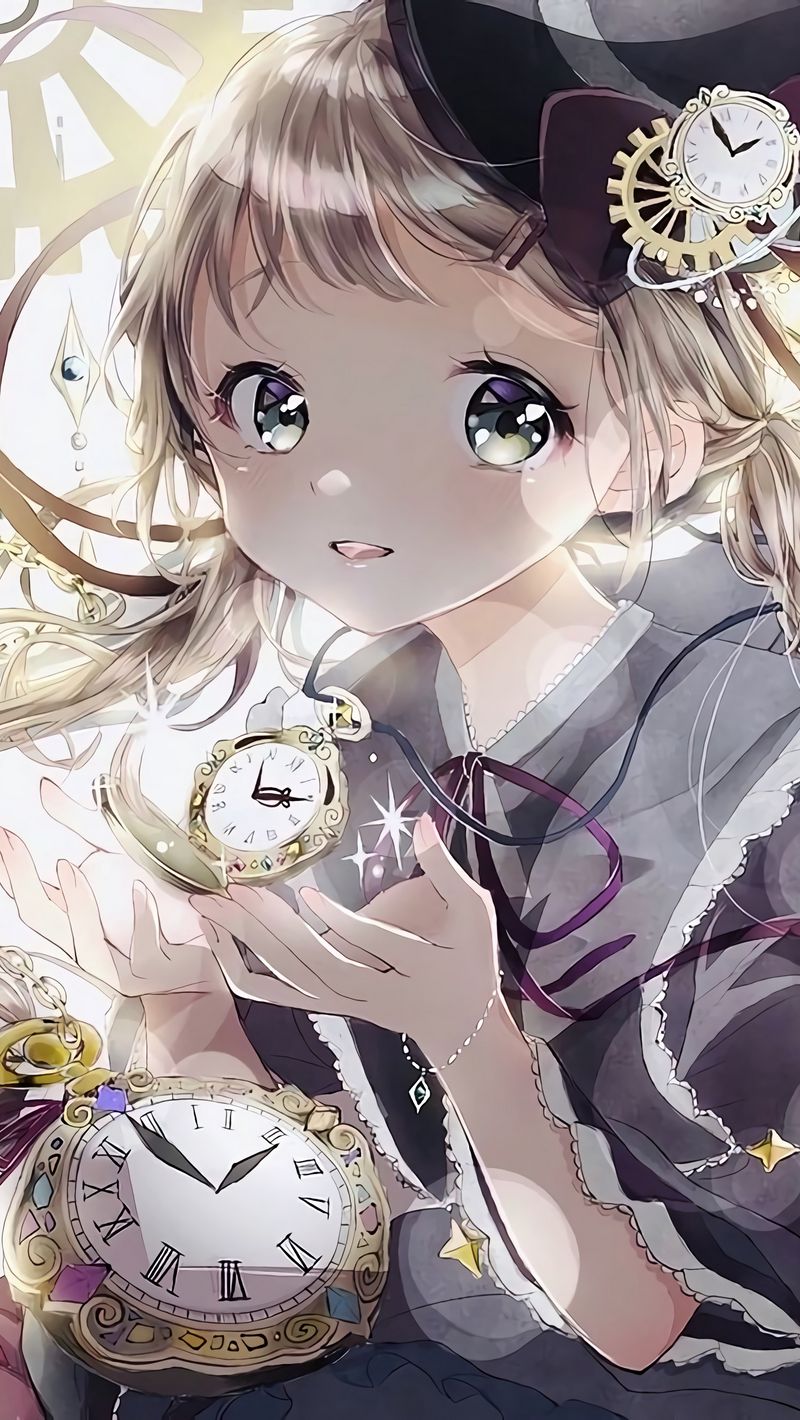 Download wallpaper 800x1420 girl, watch, time, anime, art, cartoon iphone  se/5s/5c/5 for parallax hd background