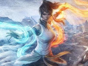 Preview wallpaper girl, water, flames, elements, management