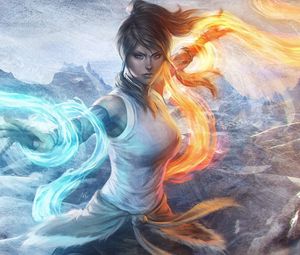 Preview wallpaper girl, water, flames, elements, management