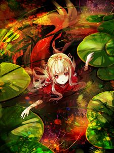 Preview wallpaper girl, water, leaves, fantasy, anime, art