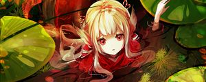 Preview wallpaper girl, water, leaves, fantasy, anime, art