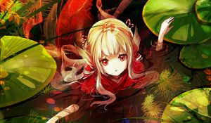 Preview wallpaper girl, water, leaves, fantasy, anime, art