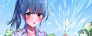 Preview wallpaper girl, water, penguin, anime