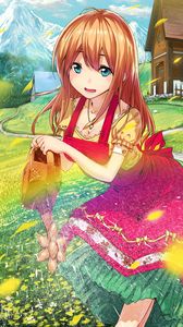 Preview wallpaper girl, watering can, summer, village, anime, art