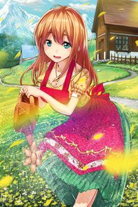 Preview wallpaper girl, watering can, summer, village, anime, art