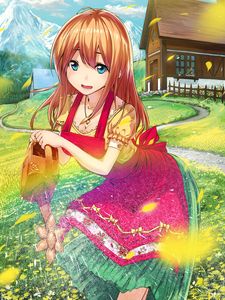 Preview wallpaper girl, watering can, summer, village, anime, art