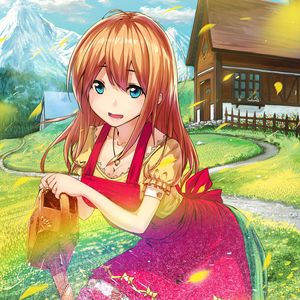 Preview wallpaper girl, watering can, summer, village, anime, art