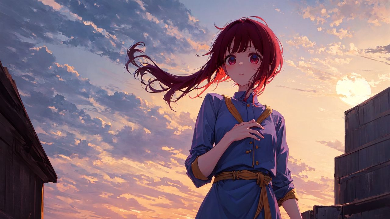 Wallpaper girl, wind, hair, dress, anime