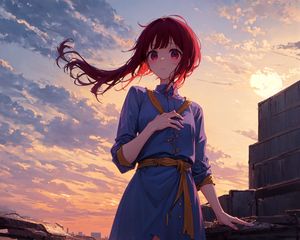 Preview wallpaper girl, wind, hair, dress, anime