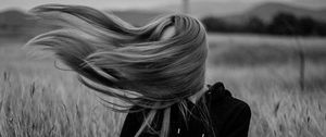 Preview wallpaper girl, wind, hair, bw