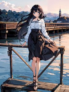 Preview wallpaper girl, wind, pier, anime, sea