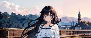 Preview wallpaper girl, wind, pier, anime, sea