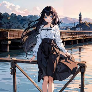 Preview wallpaper girl, wind, pier, anime, sea
