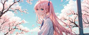 Preview wallpaper girl, wind, sakura, petals, anime
