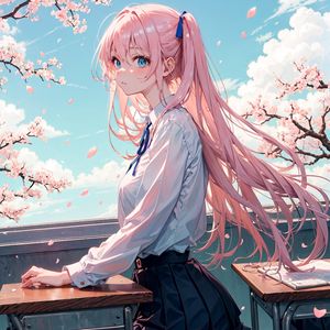 Preview wallpaper girl, wind, sakura, petals, anime
