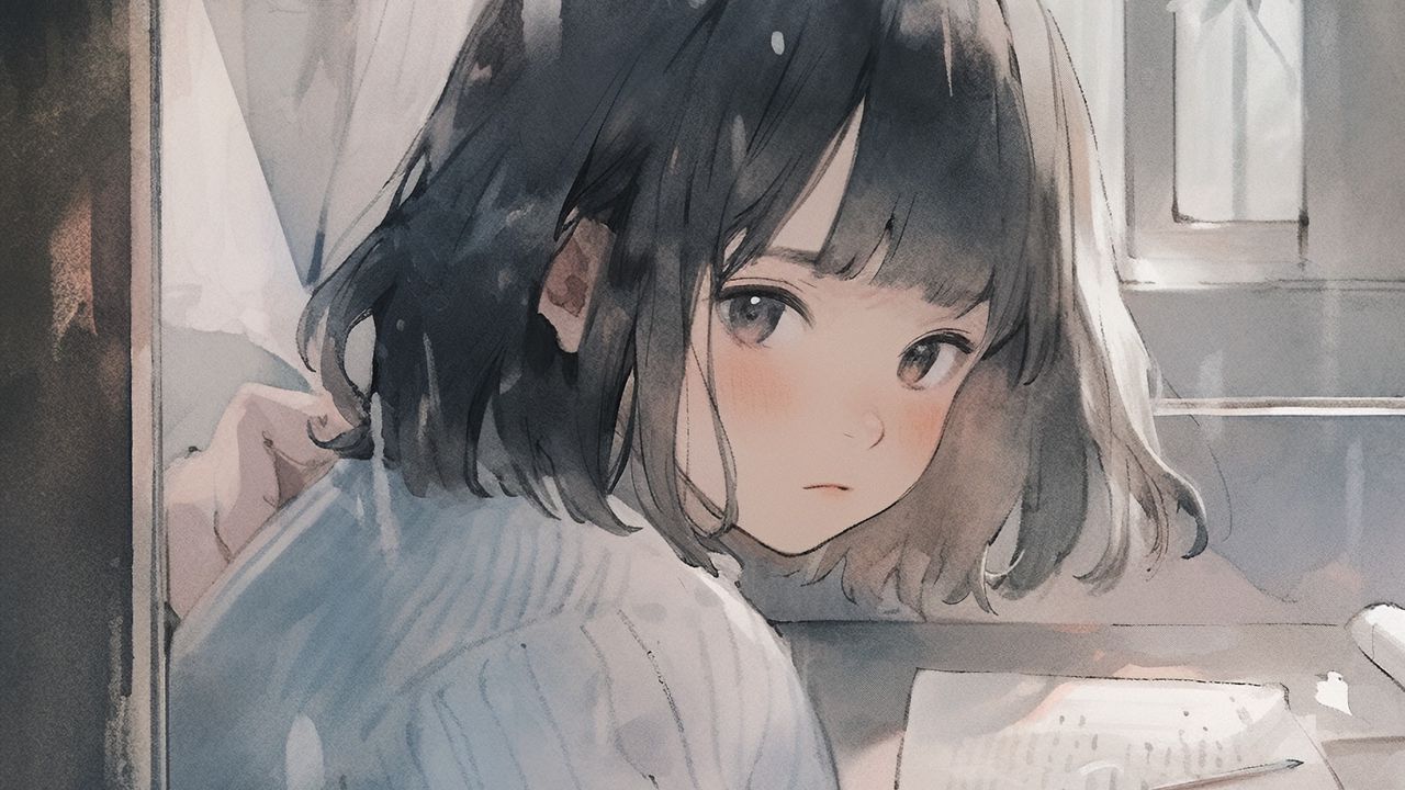 Wallpaper girl, window, book, anime