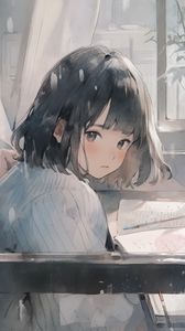 Preview wallpaper girl, window, book, anime