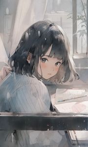 Preview wallpaper girl, window, book, anime