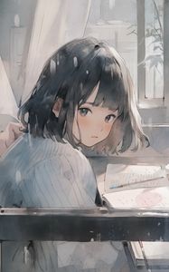 Preview wallpaper girl, window, book, anime