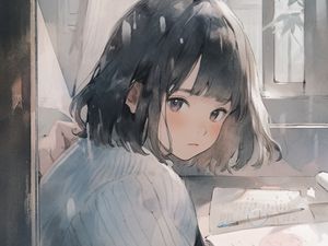 Preview wallpaper girl, window, book, anime
