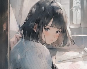 Preview wallpaper girl, window, book, anime