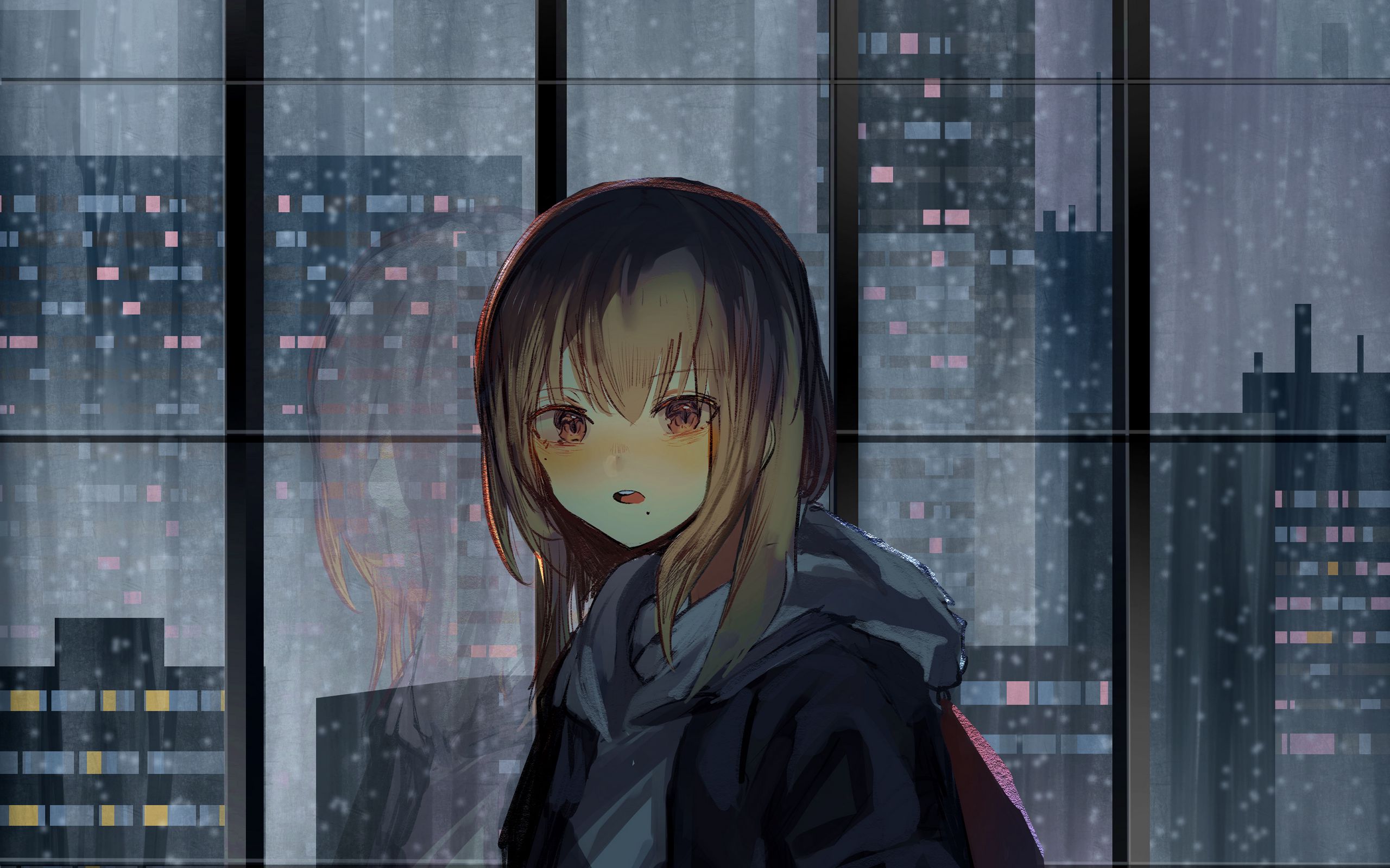 Download wallpaper 2560x1600 girl, window, buildings, city, view, anime ...
