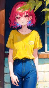 Preview wallpaper girl, window, leaves, anime