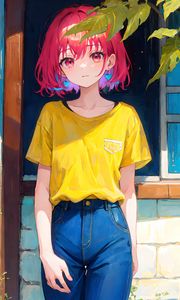 Preview wallpaper girl, window, leaves, anime
