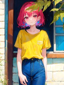 Preview wallpaper girl, window, leaves, anime