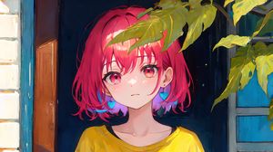 Preview wallpaper girl, window, leaves, anime