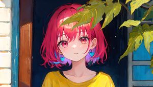 Preview wallpaper girl, window, leaves, anime