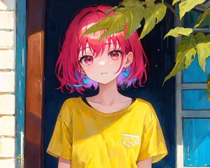 Preview wallpaper girl, window, leaves, anime