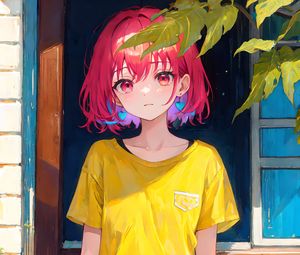 Preview wallpaper girl, window, leaves, anime
