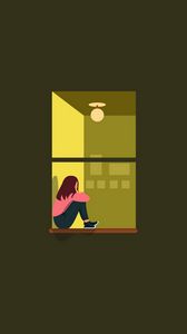 Preview wallpaper girl, window, loneliness, vector